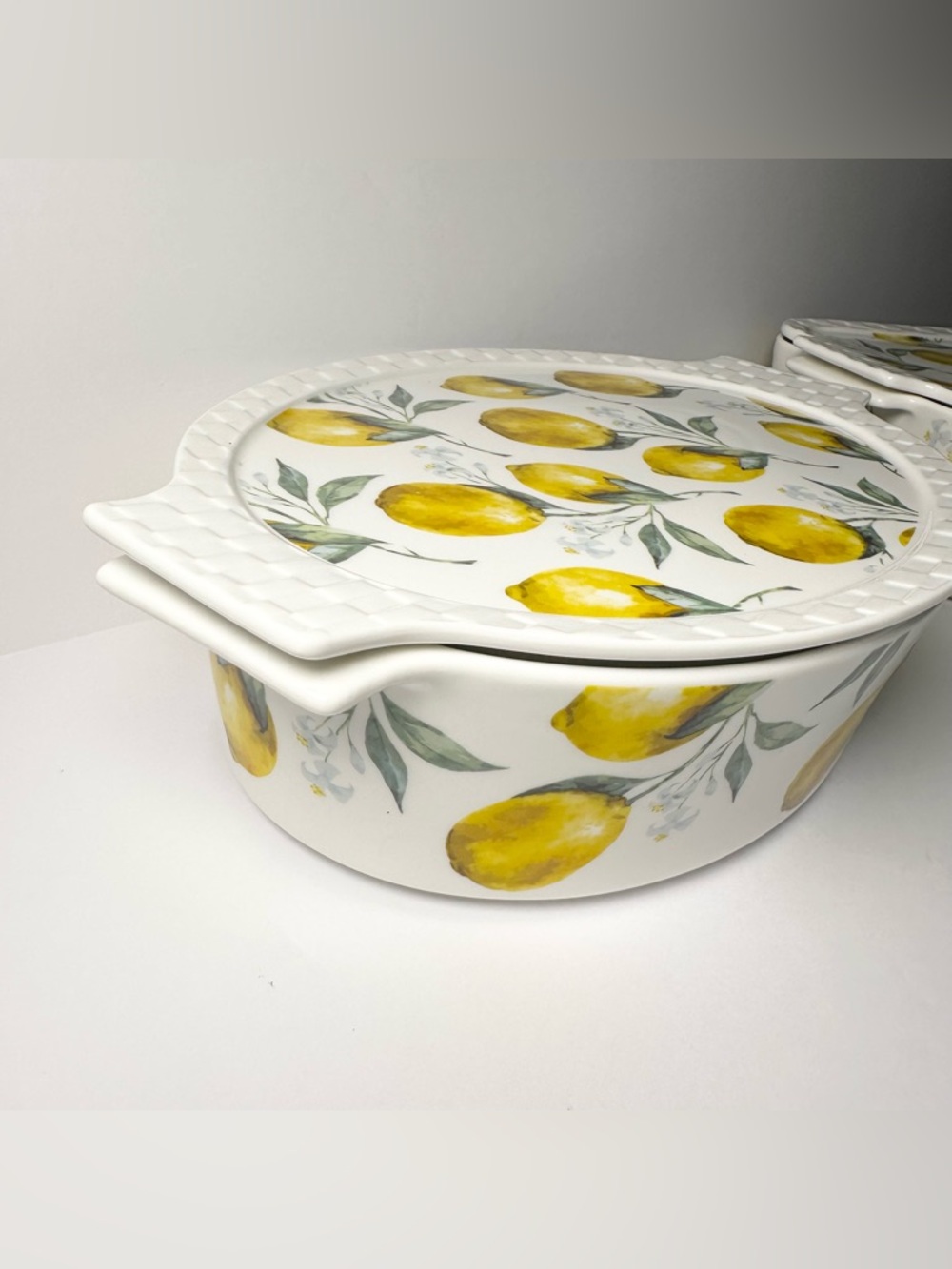 2-Lemon EuroGarden Oval & Rectangle Oven To Table Lidded Casserole Baker 3 in 1 - Picture 2 of 16